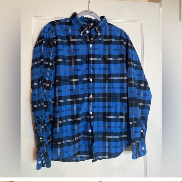 J. Crew Oxford Flannel Slim Fit Blue Plaid Button Down Long Sleeve Dress Shirt - Picture 7 of 7